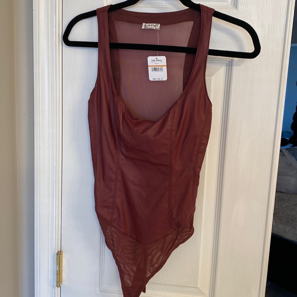 Free people vegan leather and mesh bodysuit